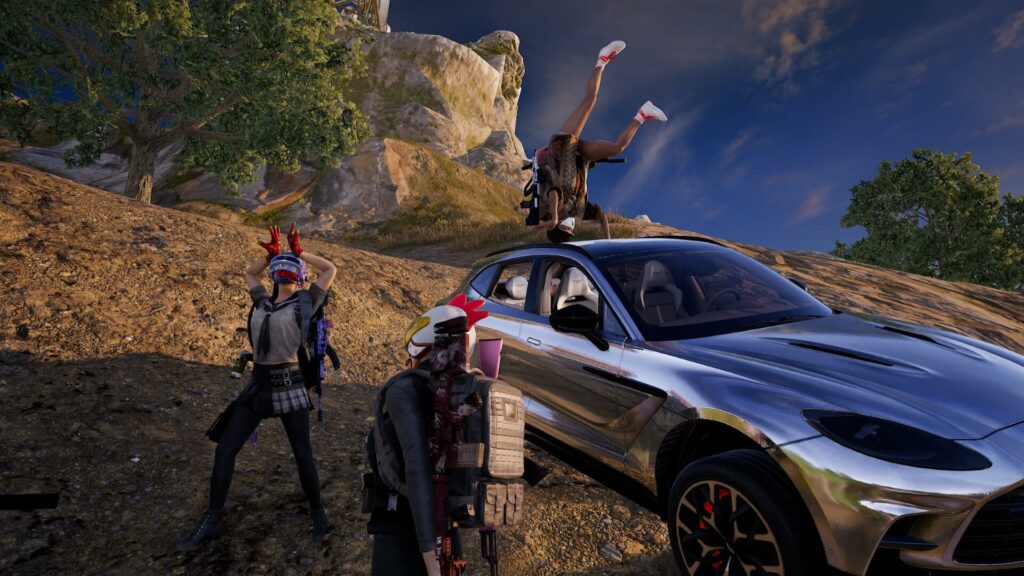 PUBG silver car with players