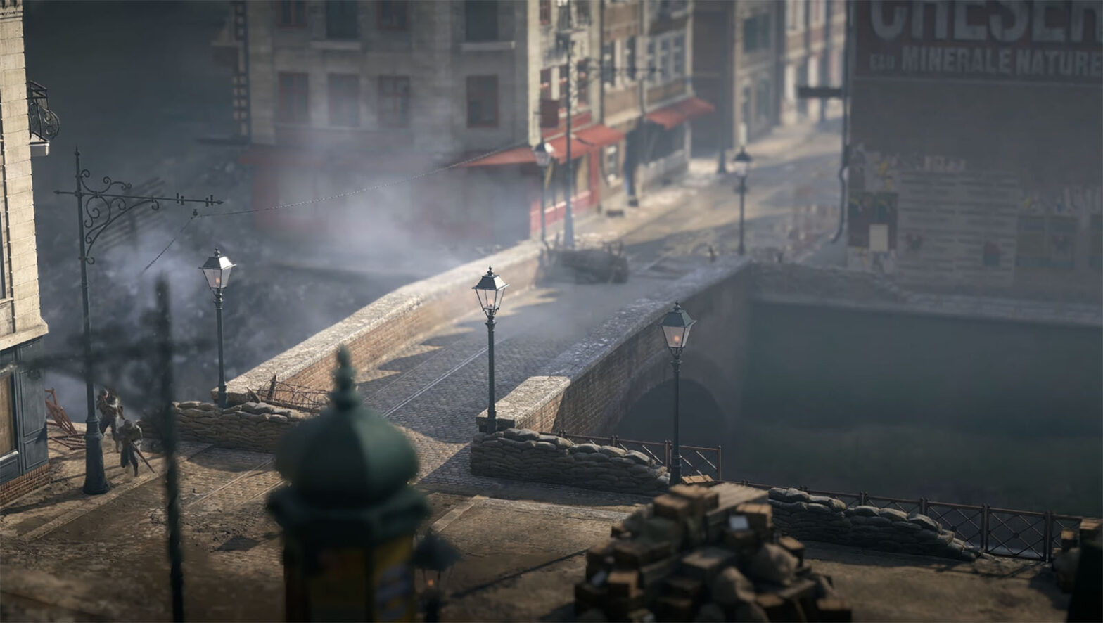 Screenshot aus Battlefield One von einer Brücke in einer französischen Stadt